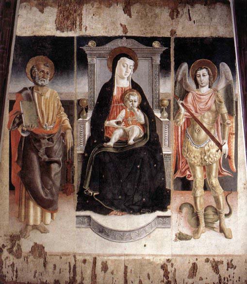 Lorenzo Veneziano Madonna Enthroned with the Infant Christ, St Peter and St Michael